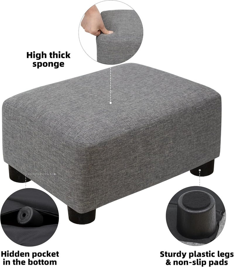 CAROLMADE Pouf صغير مع أرجل تحت المكتب لراحة القدمين لغرفة المعيشة وغرفة النوم والمكتب، لون كتان رمادي - Image 5